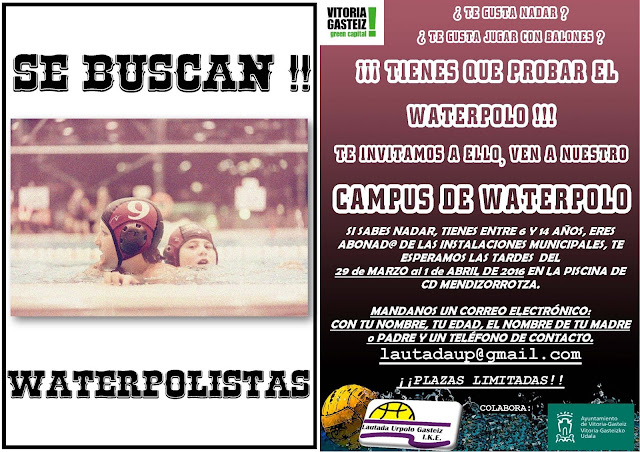 7º CAMPUS DE WATERPOLO ESCOLAR LAUTADA - 29/3 al 1/4/2016 - MENDIZORROTZA — cartel