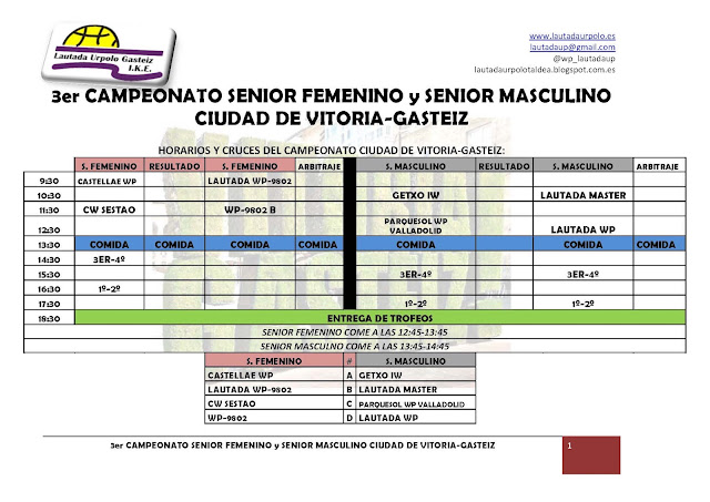 HORARIOS 3er CTO WATERPOLO SENIOR CIUDAD DE VITORIA GASTEIZ — cartel