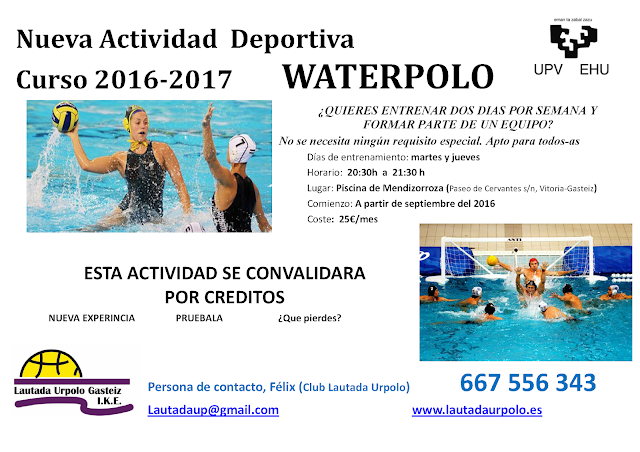 LAUTADA Y EL CAMPUS DE UPV ACERCAN EL WATERPOLO A L@S ESTUDIANTES UNIVERSITARIOS — cartel