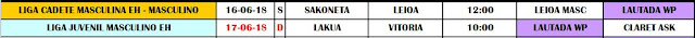 RESUMEN PARTIDOS DEL FIN DE SEMANA DEL 9 y 10 DE JUNIO DE 2018